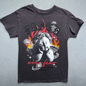 Popular Poison Over Fear Cherub Graphic T-Shirt Mens Small Black Streetwear Tee